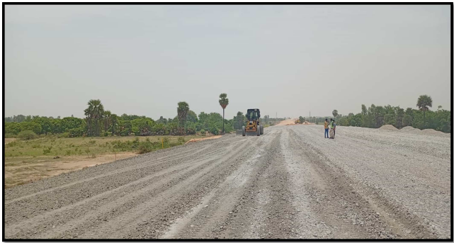 Grading of GSB top layer in progress at Km. 204+500